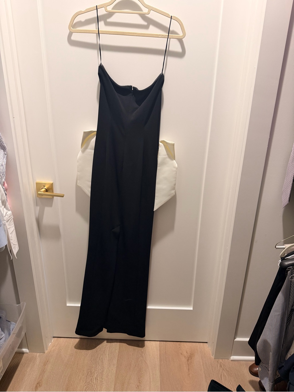 Susanna Chow Strapless Black Gown With White Bow Details — image 3 of 4